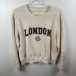 Noa London Graphic Spellout Sweatshirt Beige sz L Crew Neck England UK Off White